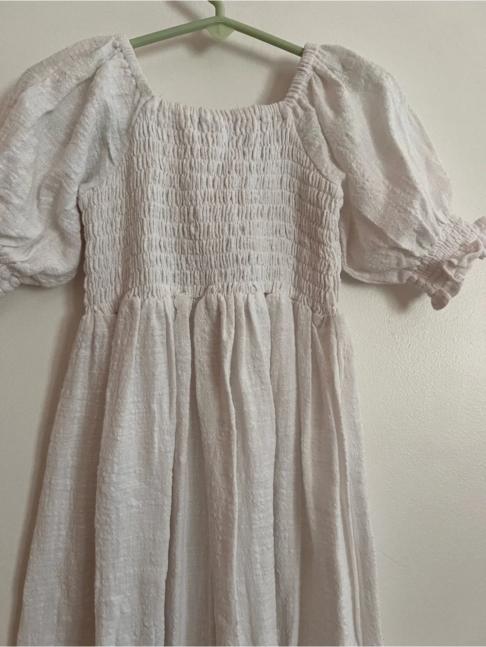 NEW Illoura the Label Smocked White Puff Sleeve Maxi Dress
